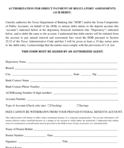 Ach Direct Deposit Authorization Form Template  Example