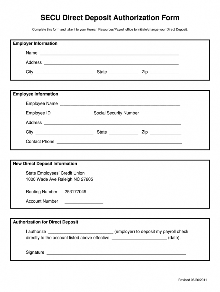 Employee Direct Deposit Form Template 4050