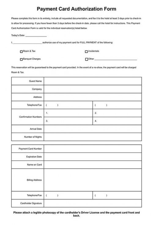 Hotel Credit Card Authorization Form Template