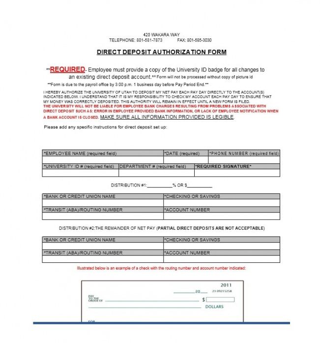 Best Payroll Direct Deposit Authorization Form Template  Example