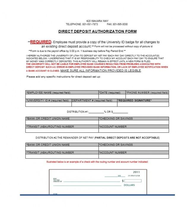 Best Payroll Direct Deposit Authorization Form Template Example