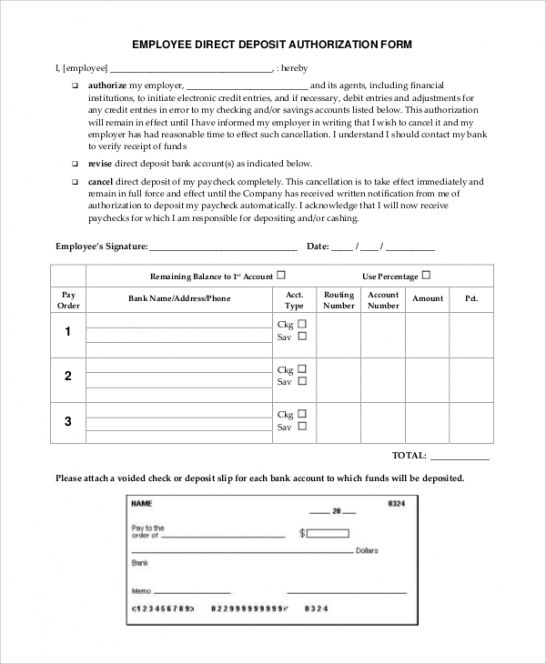 Best Payroll Direct Deposit Authorization Form Template Pdf Sample