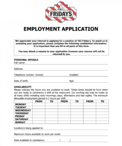Best Restaurant Job Application Form Template Doc Example