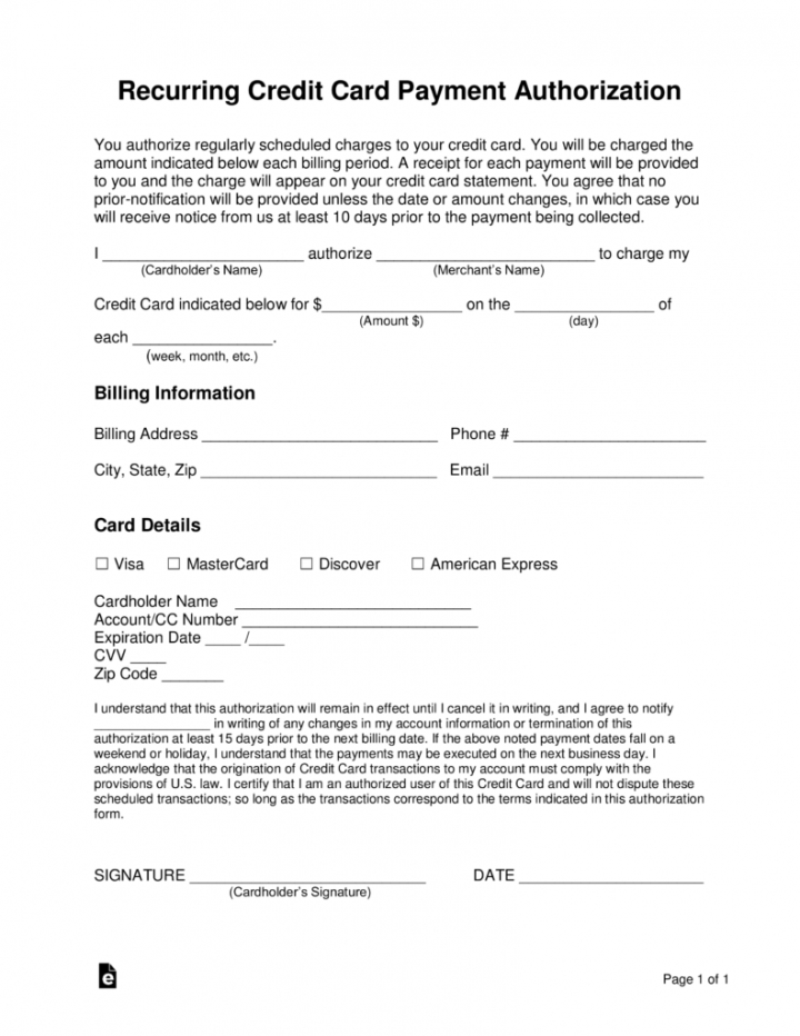 Best Template For Credit Card Authorization Form  Example