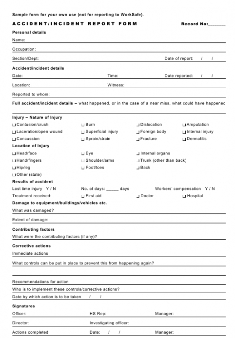 Template Incident Accident Report Form