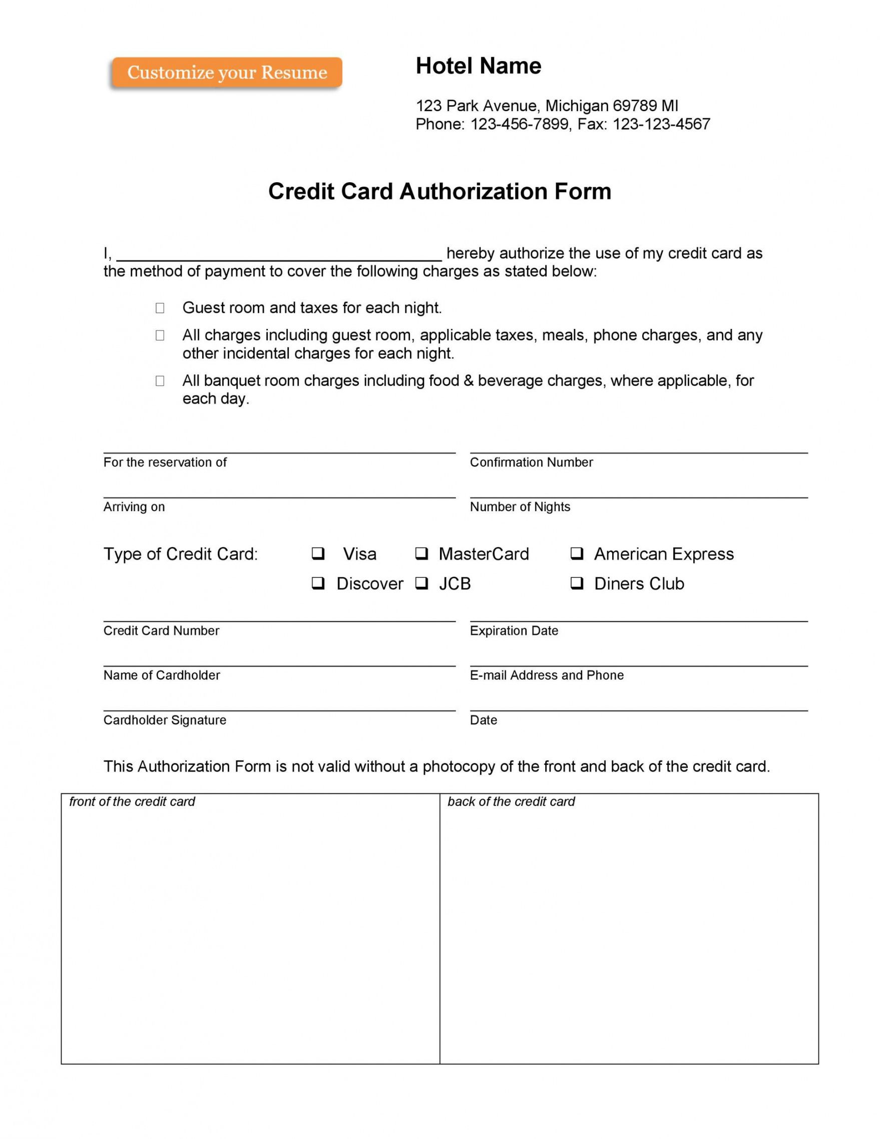Business Credit Card Purchase Authorization Form Templat Excel Example