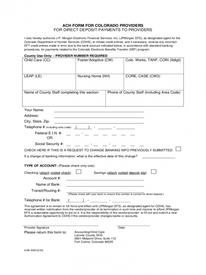 Costum Ach Deposit Authorization Form Template Excel Sample