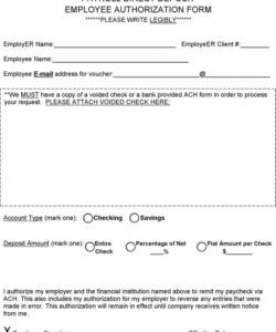Costum Direct Deposit Authorization Form Template Word Sample