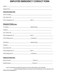 Costum Emergency Contact Form Template For Employees