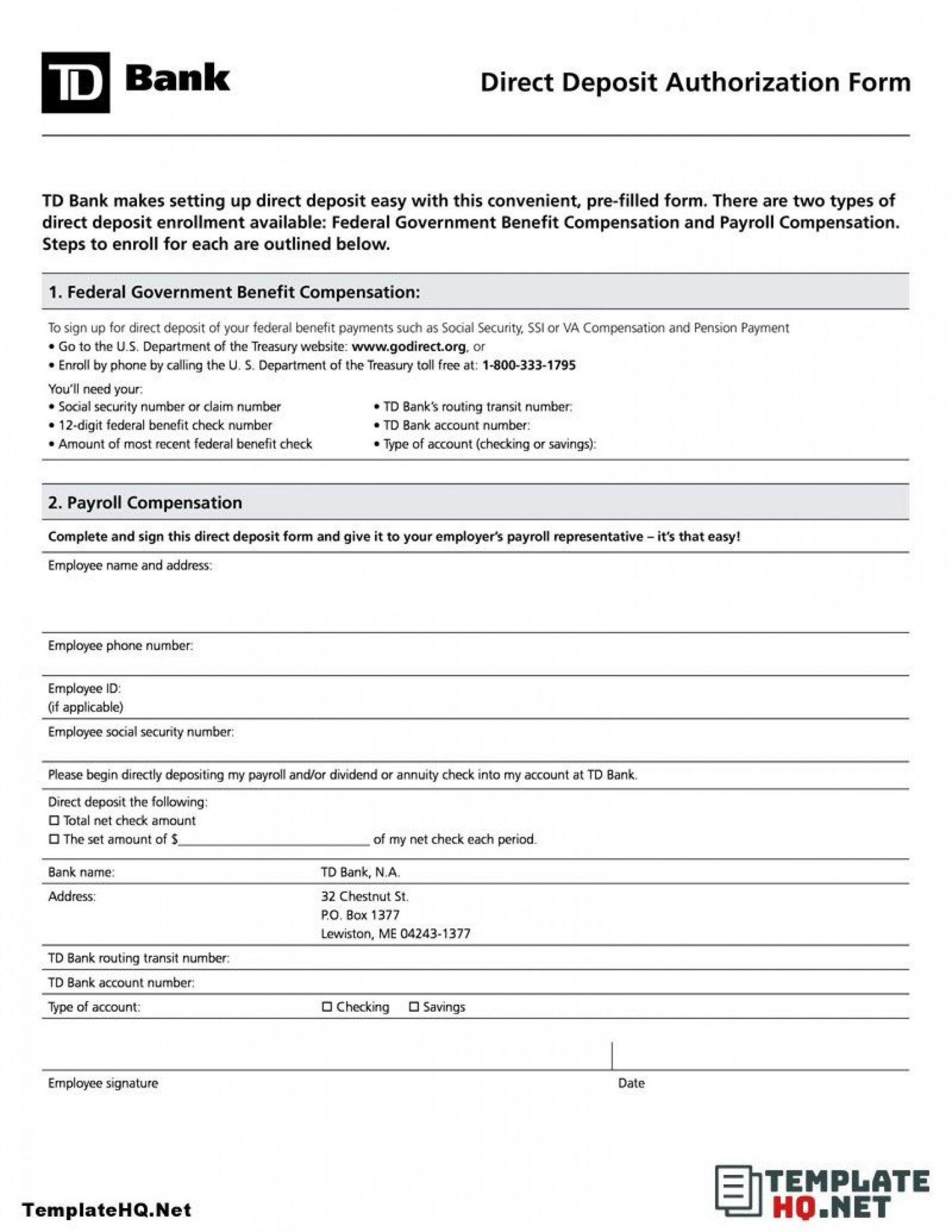 Costum Employee Direct Deposit Authorization Form Template Doc Example