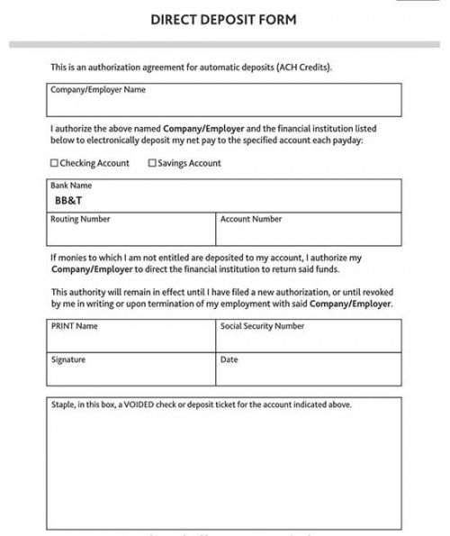 Costum Employee Direct Deposit Authorization Form Template Word Sample