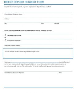 Costum Employees Direct Deposit Form Template  Sample