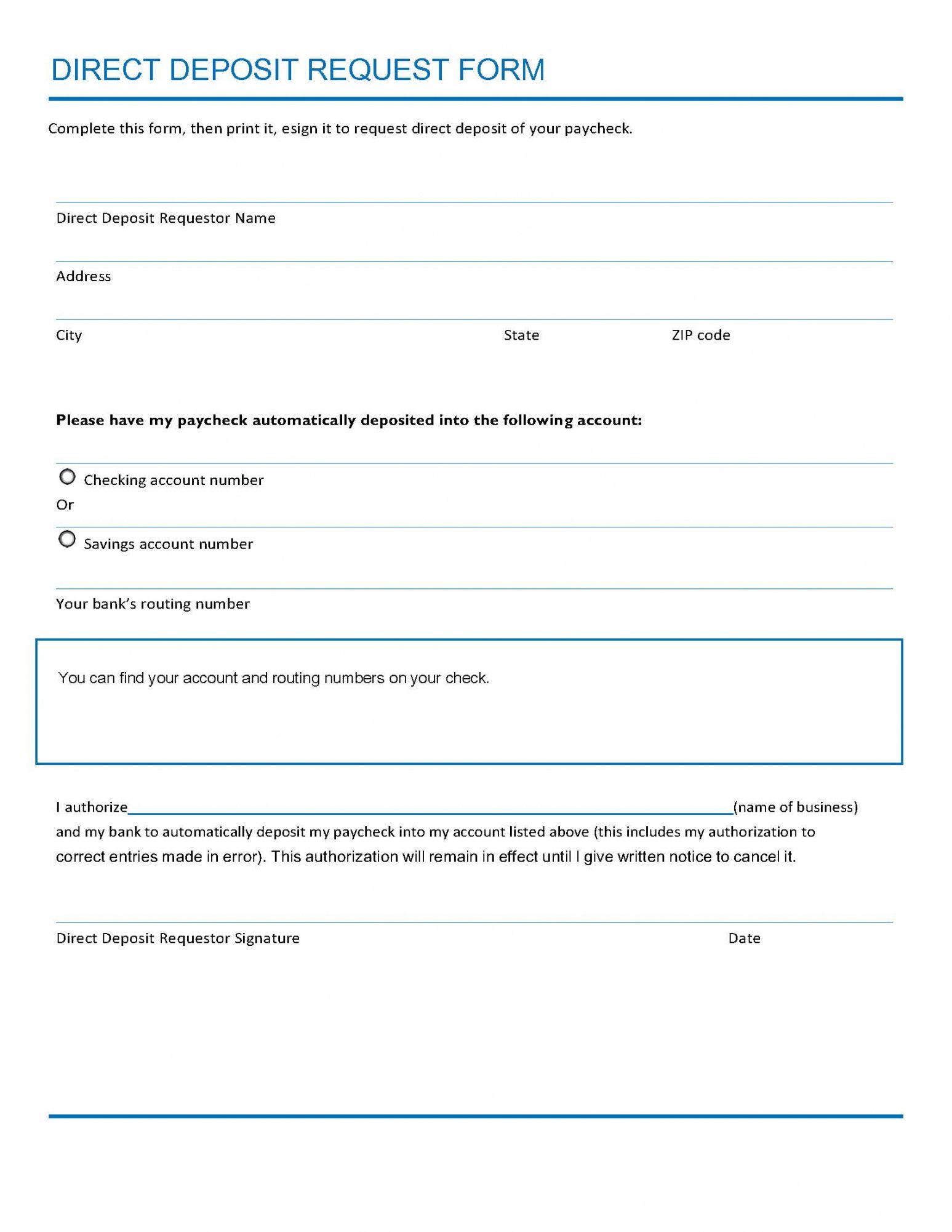 Costum Employees Direct Deposit Form Template  Sample