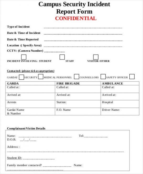 Costum General Incident Report Form Template Pdf Sample