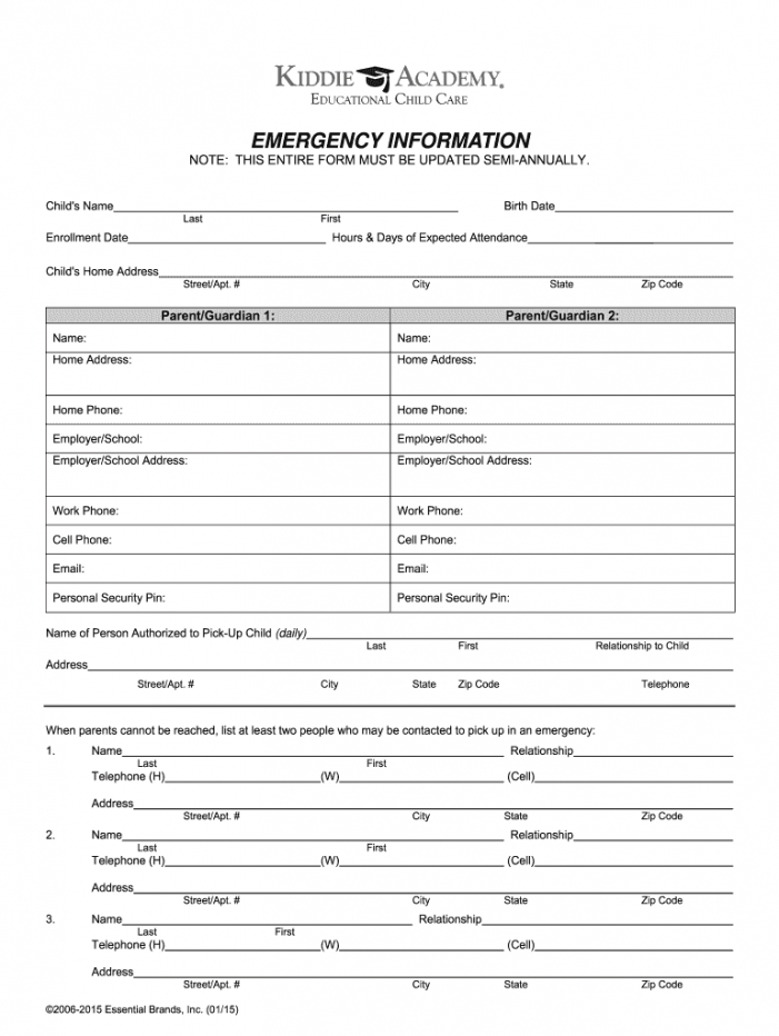 Costum Home Emergency Contact Form Template  Sample