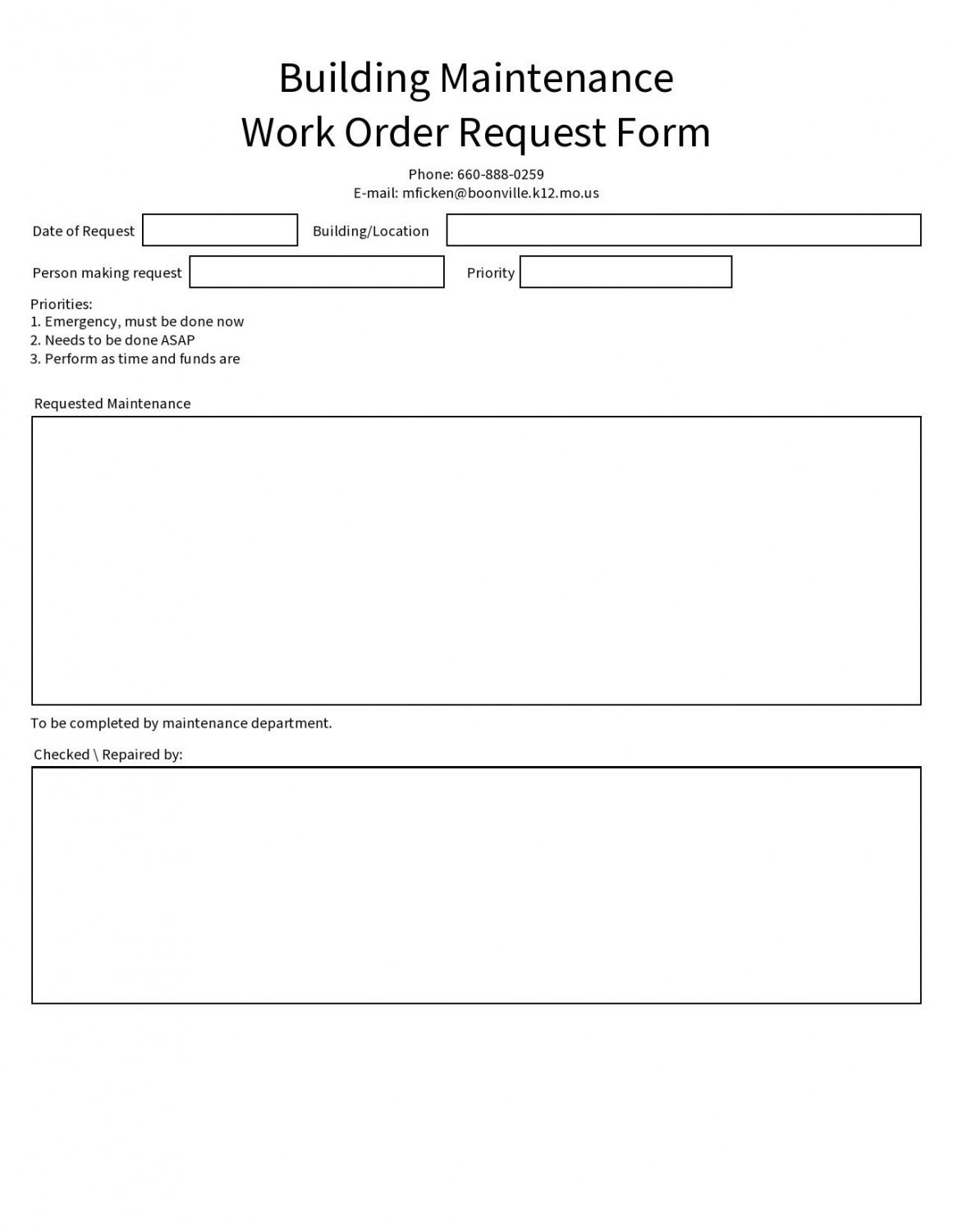 Costum Maintenance Request Form Template For Vehicles Pdf Example