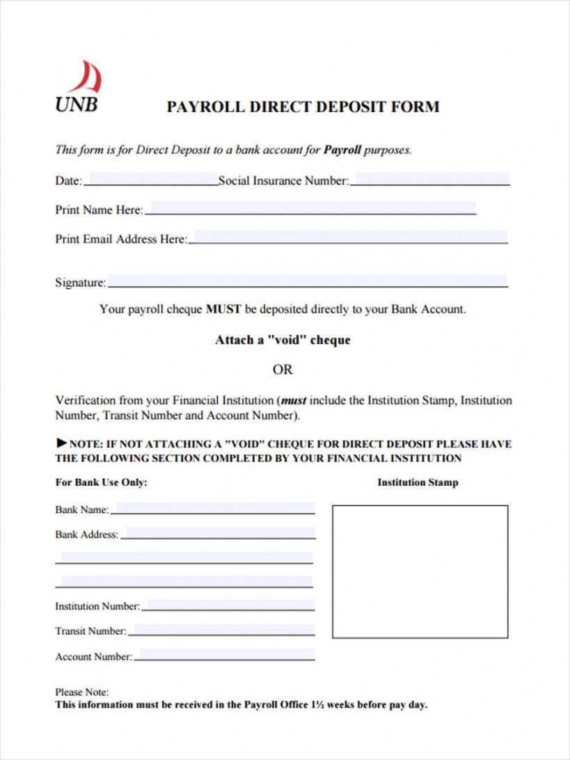 Costum Payroll Direct Deposit Form Template Excel Sample