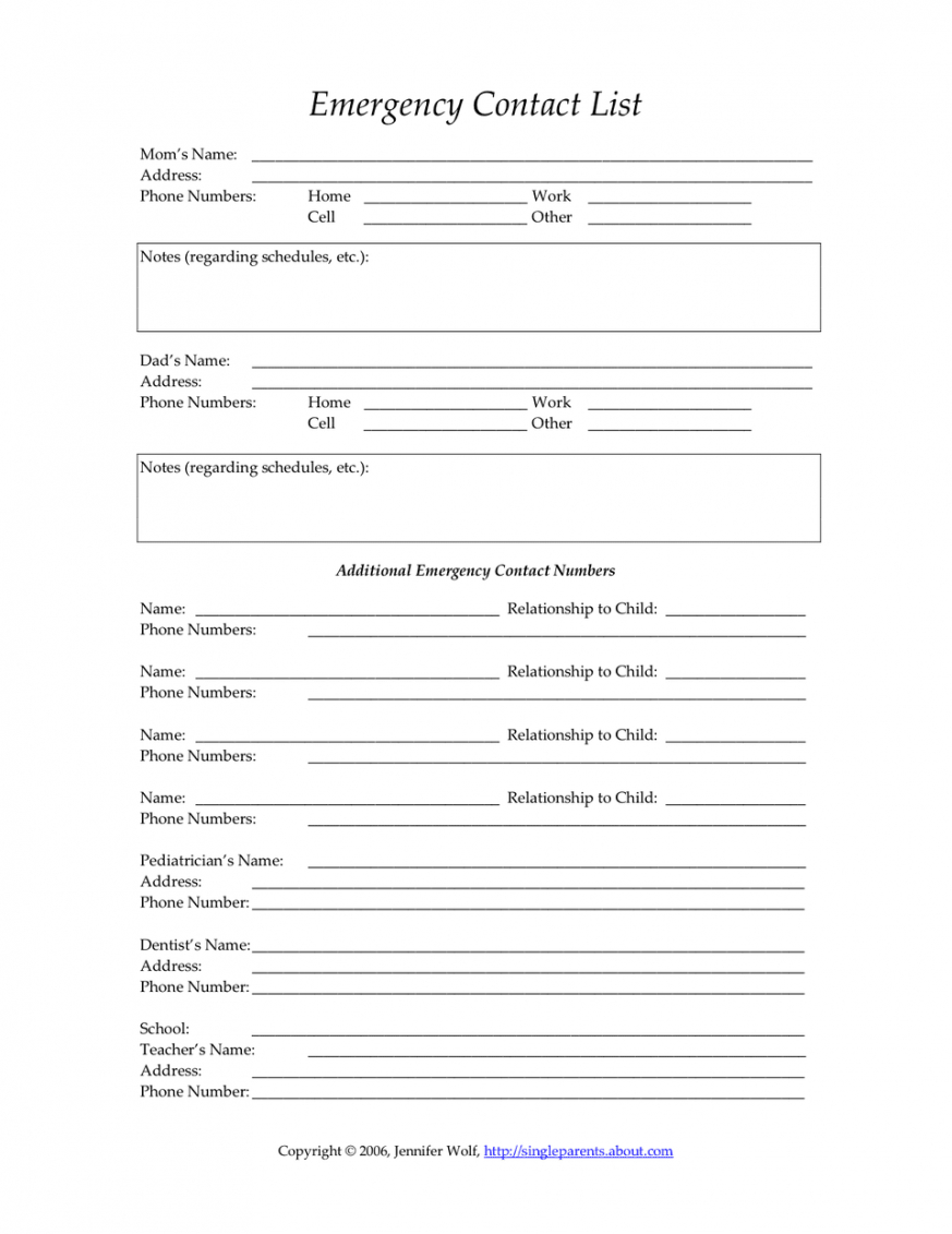 Costum Printable Employee Emergency Contact Form Template Excel Example
