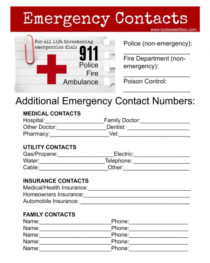 Costum Template For Emergency Contact Form Word