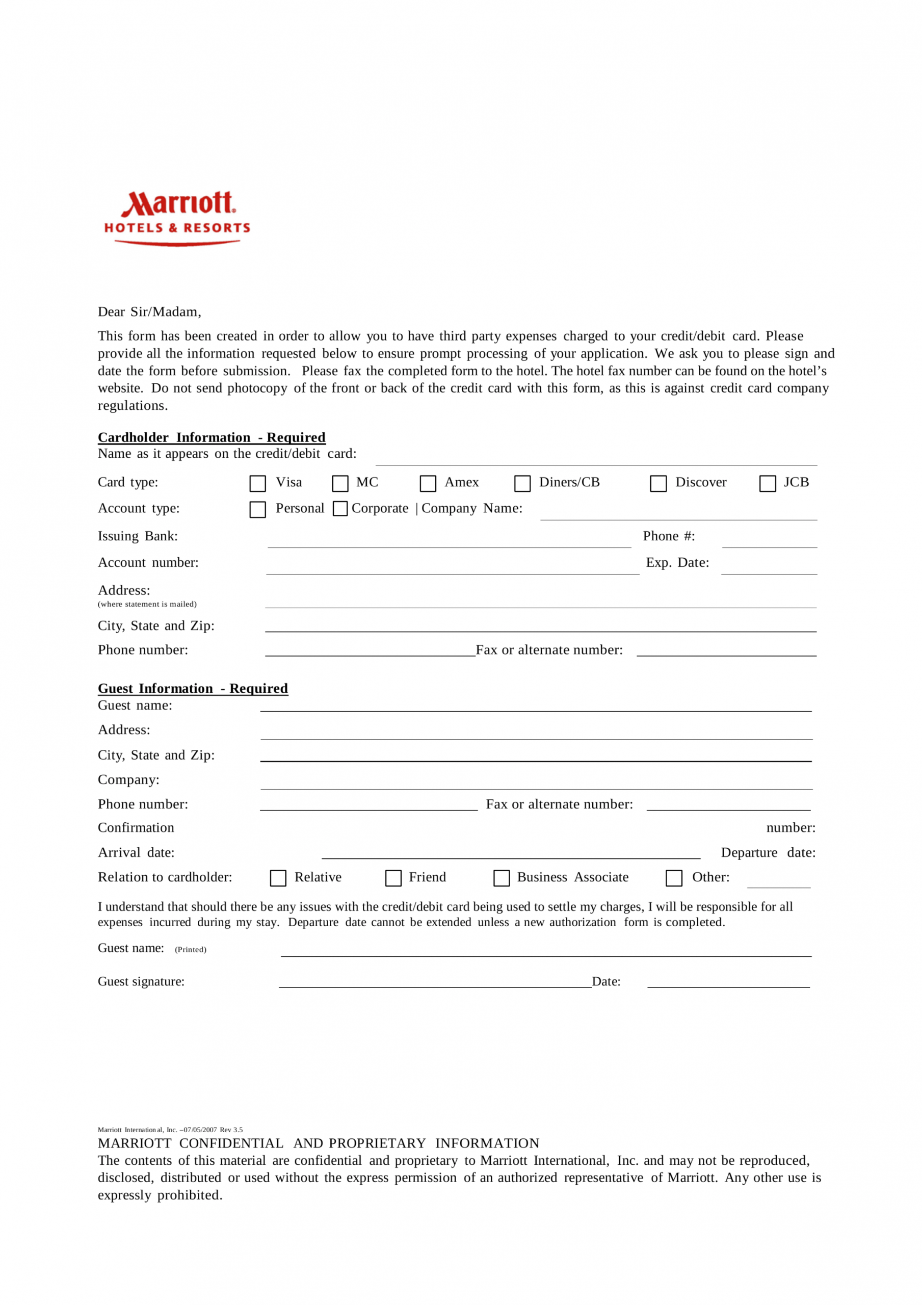 Credit Card Authorization Form Pdf Fillable Template Excel
