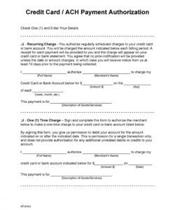 Credit Card Payment Authorization Form Template Doc Example