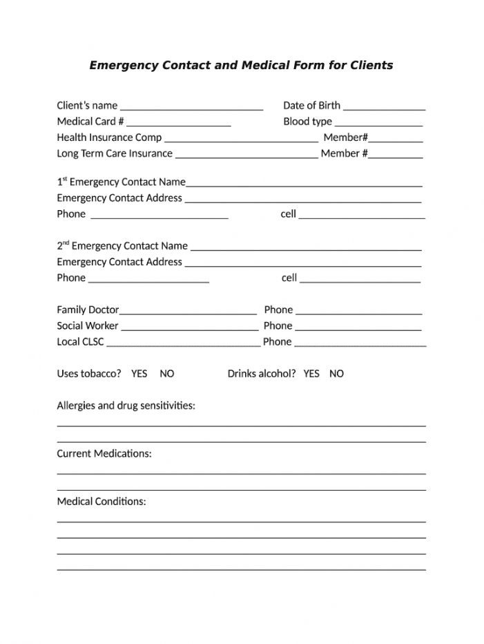 Editable Emergency Contact Information Form Template  Example