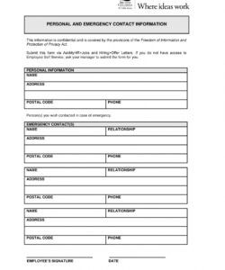 Editable Emergency Contact Information Form Template Excel Example