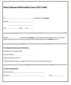 Editable Employee Direct Deposit Authorization Form Template