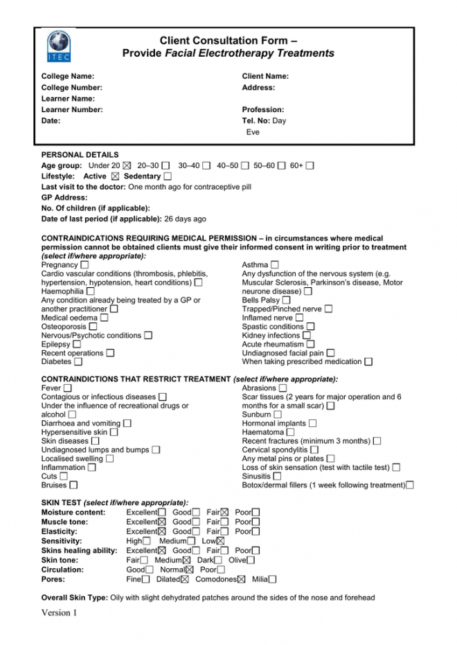 Editable Printable Facial Consultation Form Template