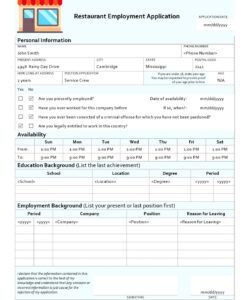 Editable Restaurant Job Application Form Template  Example