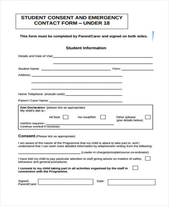 Editable Student Emergency Contact Form Template Word Minasinternational