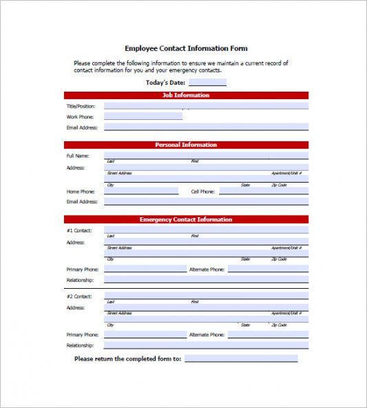 Free Emergency Contact Form Template For Employees Pdf