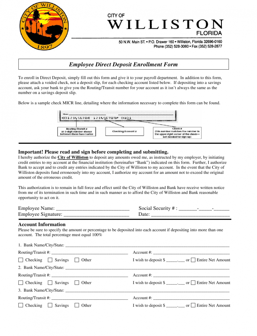 Free Employee Direct Deposit Form Template Excel Example