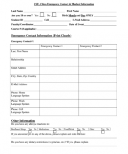 Medical Emergency Contact Form Template Word Sample