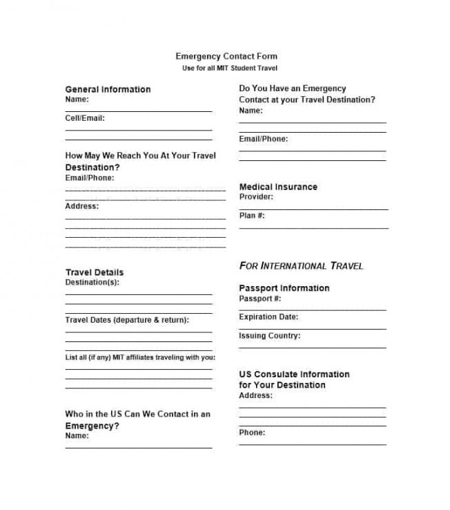 Medical Emergency Contact Form Template