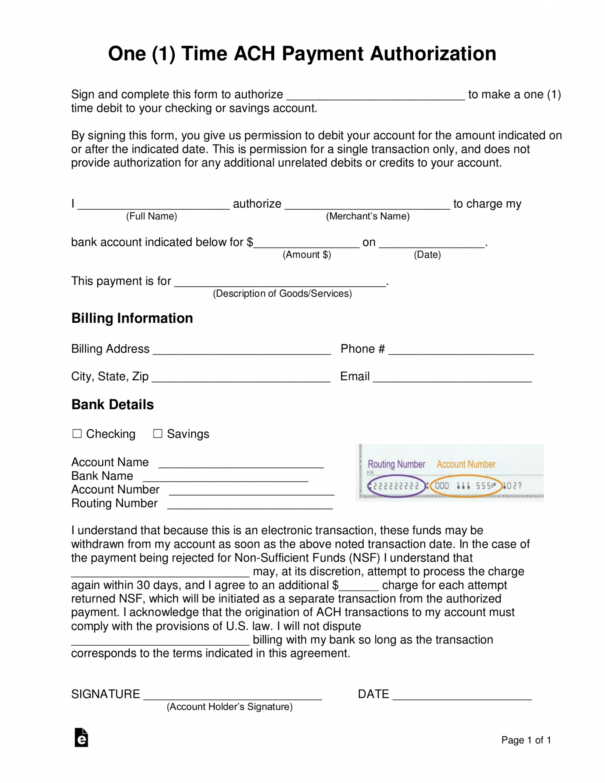 Payday Loan Credit Card Authorization Form One Time Ach Form Template Doc Sample