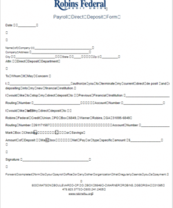 Printable Blank Direct Deposit Form Template Doc Sample