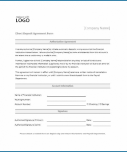 Printable Blank Direct Deposit Form Template Excel