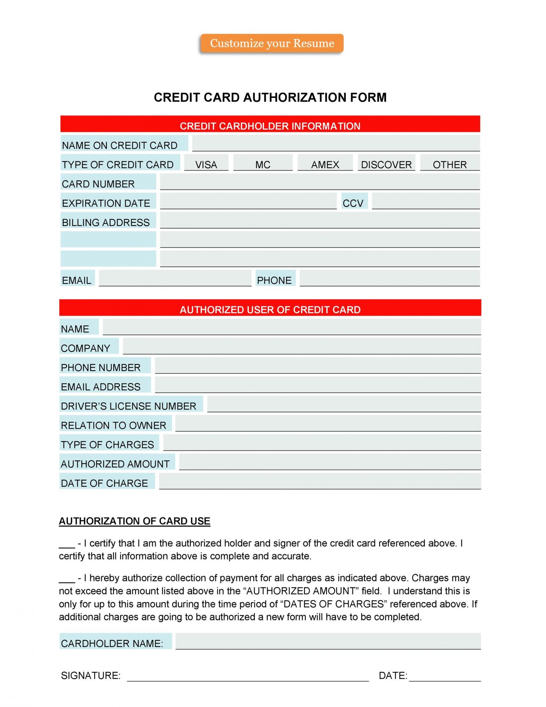 Printable Business Credit Card Purchase Authorization Form Templat Word