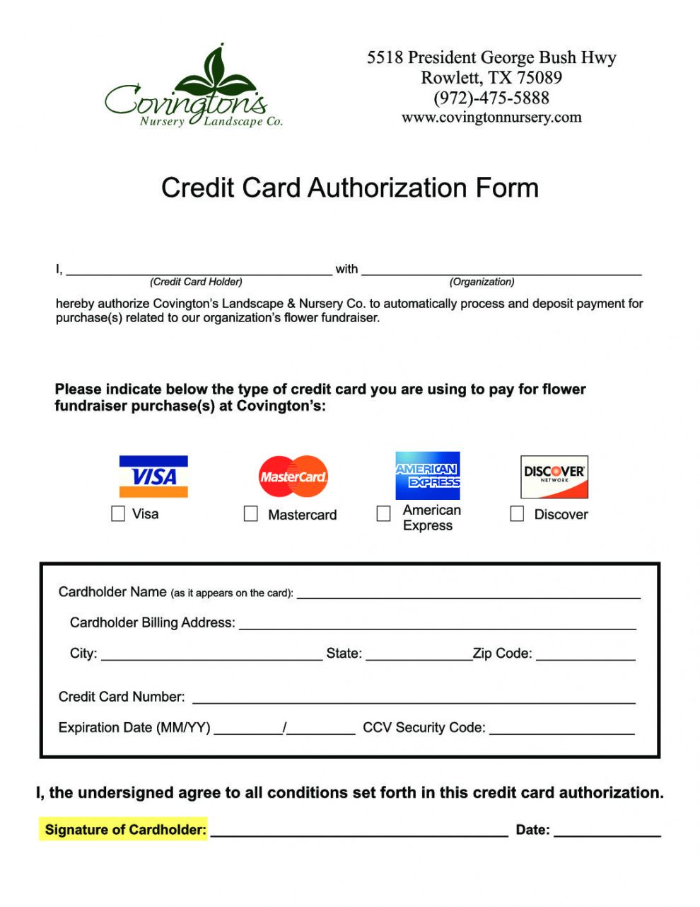 Printable Credit Card Authorization Form Template Doc