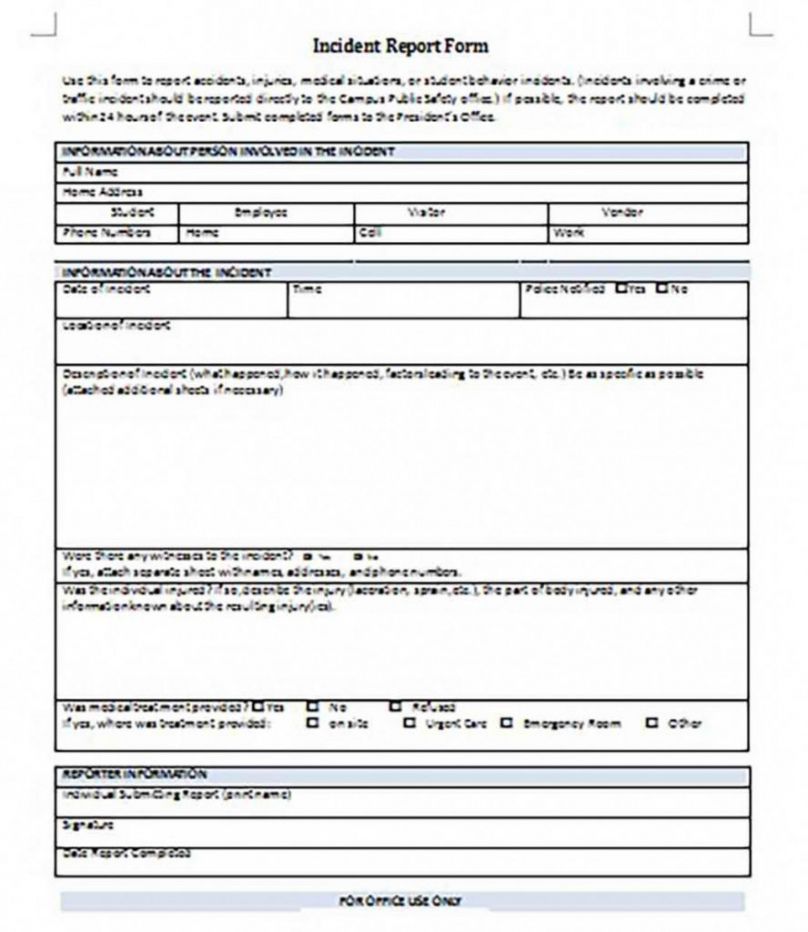 Printable Critical Incident Report Form Template Pdf Sample