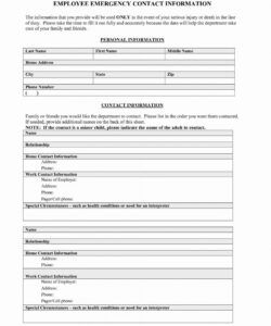 Printable Emergency Contact Information Form Template Excel Example