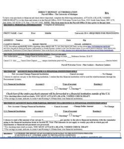 Printable Employee Direct Deposit Form Template Word