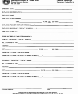 Printable Employee Emergency Contact Form Template Excel Sample