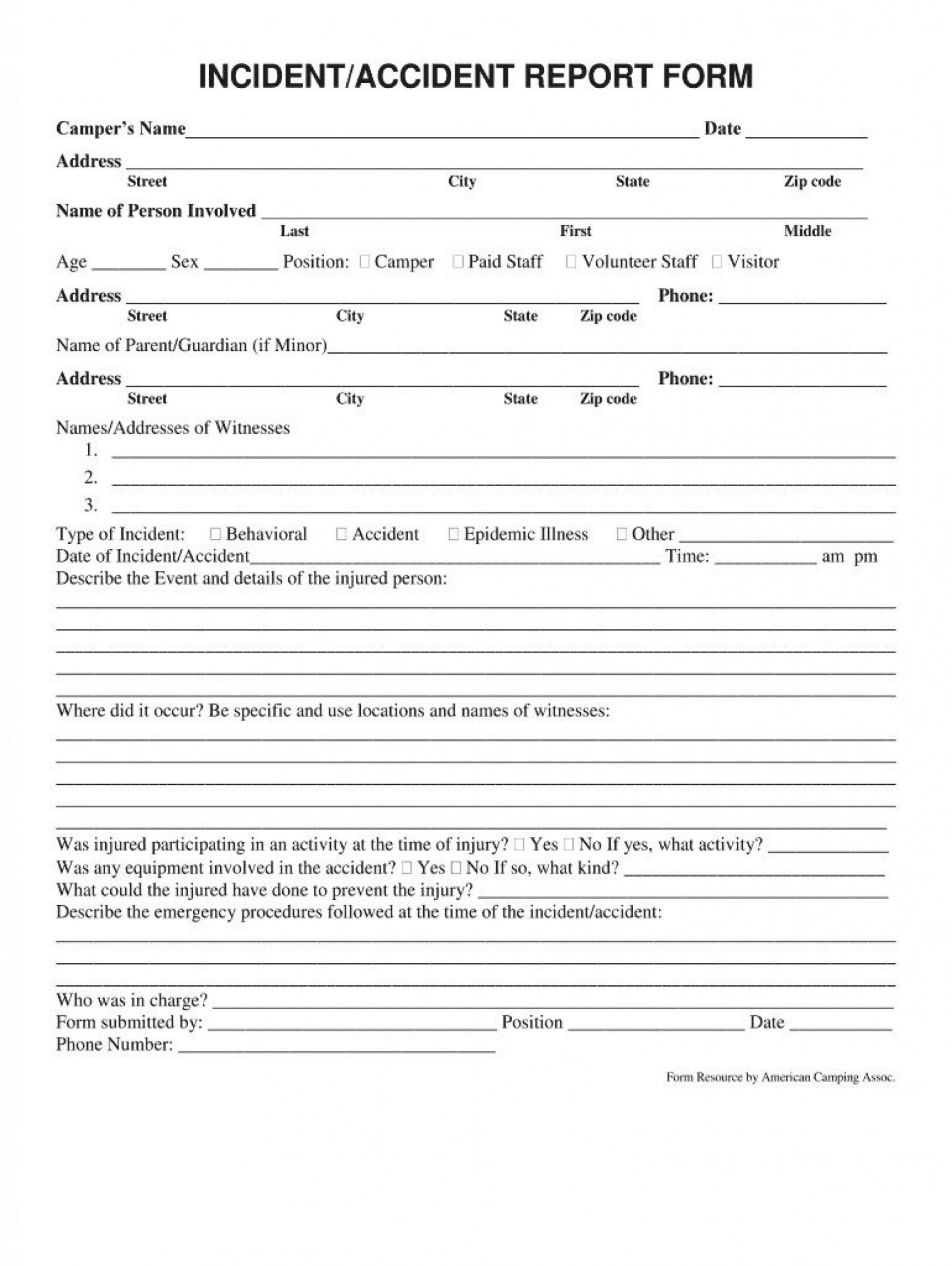 Printable Employee Incident Report Form Template Word