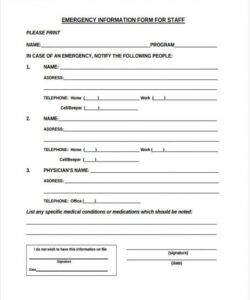 Printable Home Emergency Contact Form Template Pdf Example