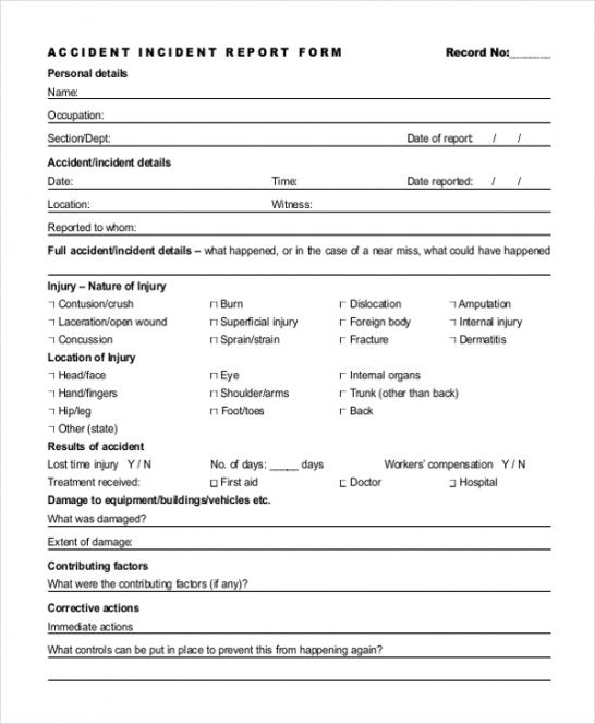 Printable Incident Report Form Template Excel Example