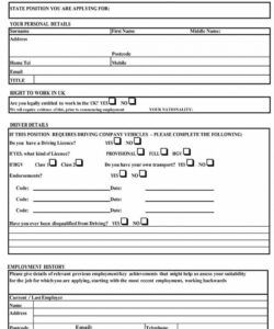 Printable Job Application Form With Availability Template Excel