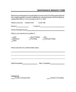 Printable Maintenance Repair Request Form Template Word