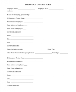 Printable Medical Emergency Contact Form Template Doc Sample